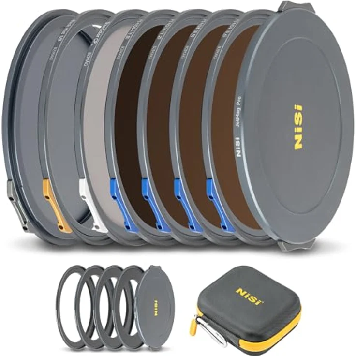 NiSi JetMag Pro Magnetische Filter Kit 82mm mit Verriegelung - Cinema Kit (FS ND4, FS ND8, FS ND16, FS ND64, True Color CPL Filter, Black Mist 1/8, 67mm/72mm/77mm/82mm Magnetisches Adapterring) - Profi Kamera-Filter-Set mit 1-Sekunden-Schloss – Bild 1