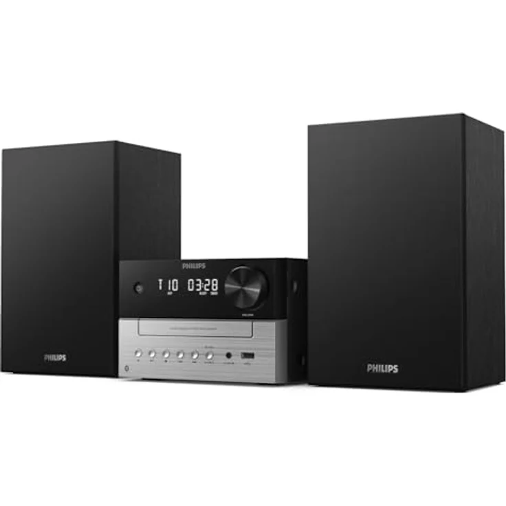 Philips TAM3205M2/12 Micro-HiFi-Anlage, 20 W RMS, Bluetooth 5.4, CD-Player, Schwarz/Silber – Bild 1