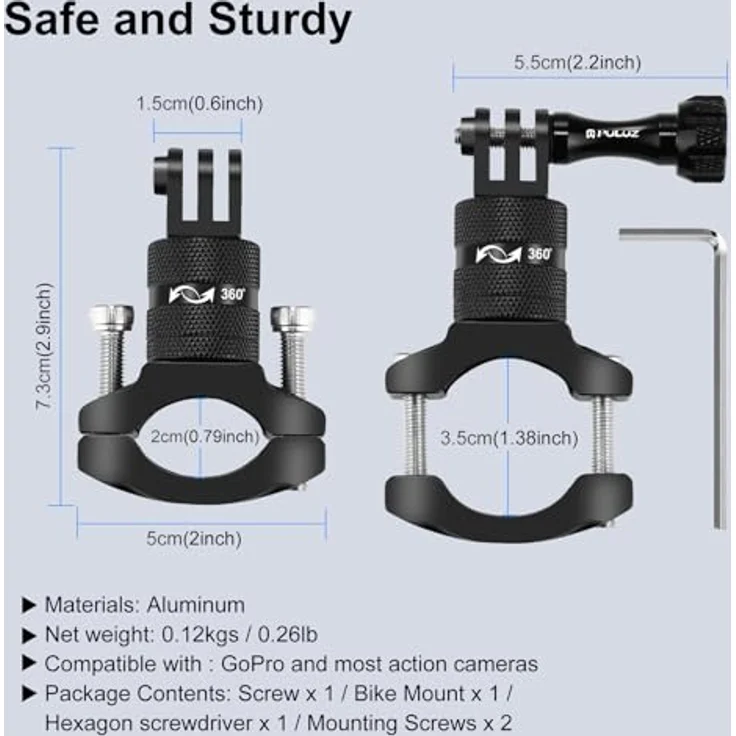 PULUZ Go Pro Bike Halterung 360° Rotation, CNC-gefräste Aluminium Lenkerhalterung für Actionkamera, kompatibel mit Go Pro Hero 12/11/10/9/8/7/6/5, Insta360 Ace/Ace Pro, DJI Osmo Action 4 – Bild 2
