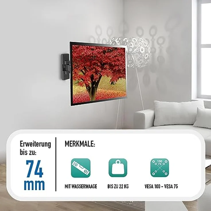 Ewent EW1520 Wandhalterung für TV - Monitor 13 bis 42 Zoll mit drehbarem und verstellbarem Arm, Vesa bis 200 x 200 mm, Schwarz – Bild 4