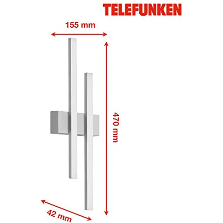 TELEFUNKEN - LED Außenwandleuchte, Außenwandlampe 2-flammig, 8 Watt, 960 Lumen, 4.000 Kelvin, IP44, Silberfarbig, 470x155x42mm, 313004TF – Bild 5