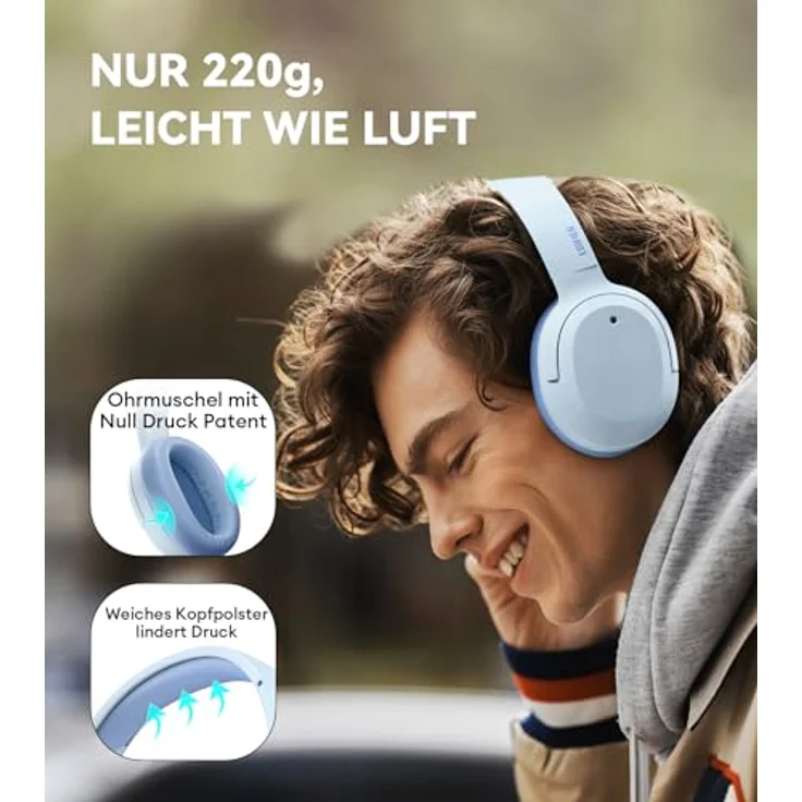 Edifier W820NB Plus Hybrid Aktiver Geräuschunterdrückung Kopfhörer - LDAC Codec - Hi-Res Audio Wireless & Wired - Schnelllade - 49 Stunden Spielzeit - Over Ear Bluetooth V5.2 Kopfhörer - Blau – Bild 5