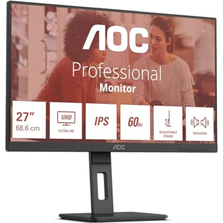 AOC 27E4CV 27 Zoll Full HD Monitor, höhenverstellbar, 120 Hz, USB-C (90 W Power Delivery), integrierte Lautsprecher, schwarz – Bild 1
