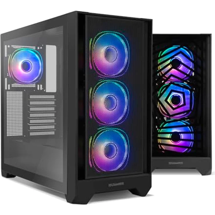 NOX XTREME PRODUCTS Hummer Plasma Semitower ATX, M-ATX, ITX, mit gehärtetem Glas, 4x vorinstallierten ARGB Lüftern, USB-C und 3.0, Schwarz – Bild 2
