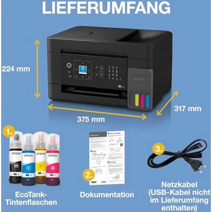 Epson EcoTank ET-4900, Multifunktionsdrucker mit Tintenstrahldruck und automatischem Dokumenteneinzug, A4, WLAN, Farbe, 3600 Seiten Druckleistung – Bild 6