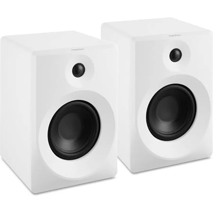 MEDION P61925 Regallautsprecher (aktiv und passiv, Holzgehäuse, 2 Wege System, Bluetooth, integriertem Hochtöner und Subwoofer, Drehregler, optischer Eingang SPDIF, Line In RCA, 2X 50 Watt RMS) weiß – Bild 1