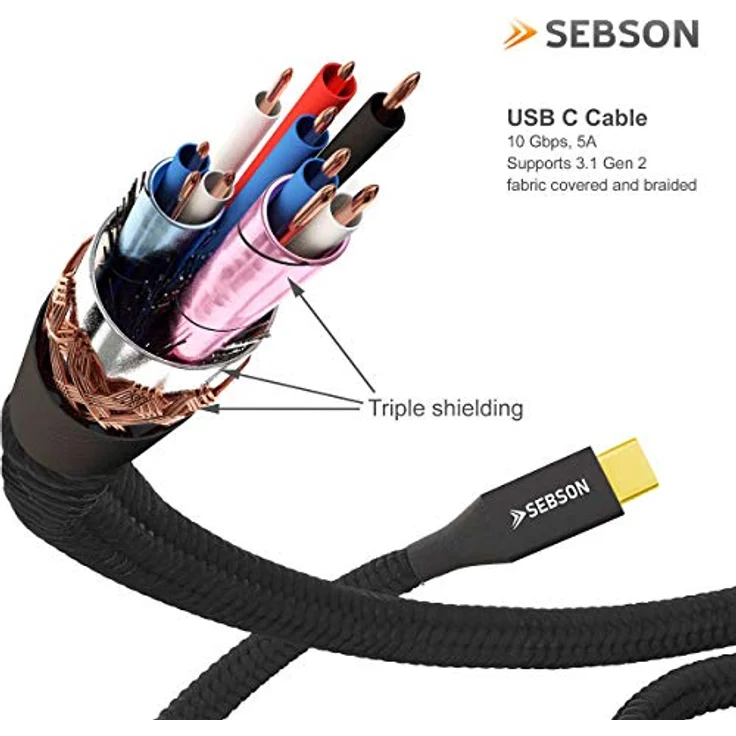 SEBSON USB C Kabel 0,5m, Ladekabel/Datenkabel 3.1 Gen2 schwarz, Schnellladekabel 10Gbit/s, kompatibel mit Samsung, Huawei, MacBook – Bild 2