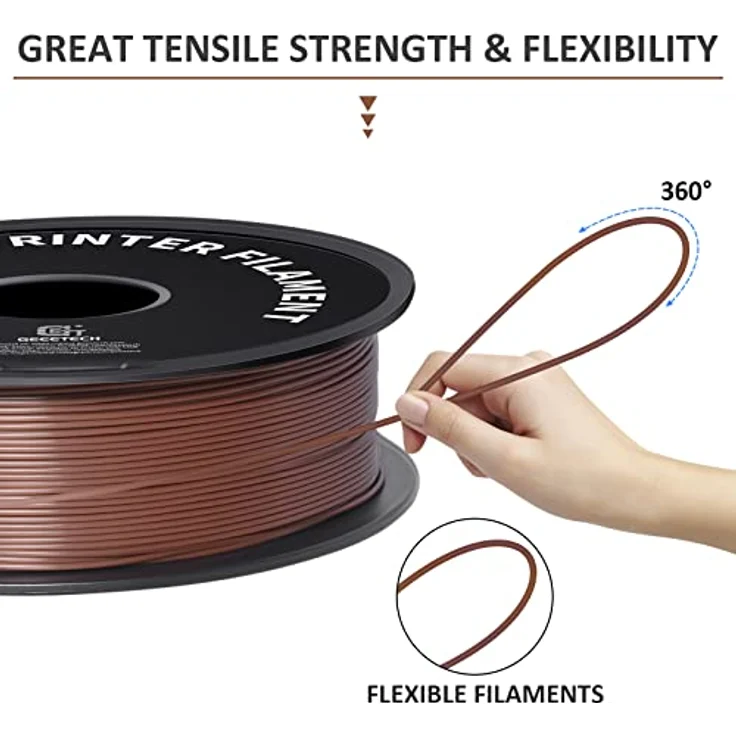 GEEETECH PLA Filament 1.75mm, 1kg Spule, braun, Vakuumverpackt, umweltfreundlich, Drucktemperatur 190-220℃ – Bild 3