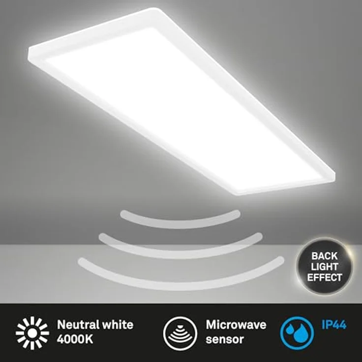 BRILONER LED Deckenlampe mit Bewegungsmelder 3m Reichweite IP44, 22W, 3000 Lumen, 4000K, flach, 120 Grad Erfassung, Badlampe, 58x20x3 cm, Weiß – Bild 2
