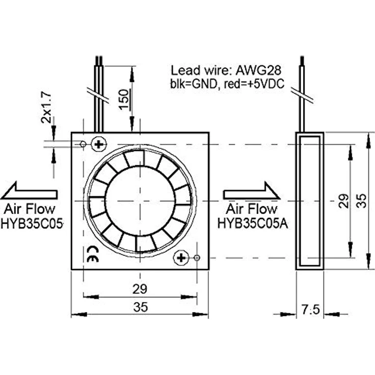 SEPA HYB35C05PAD Axiallüfter, 5 V/DC, 27 l/min, kugelgelagert, kompakt (35 x 35 x 7.5 mm) – Bild 2