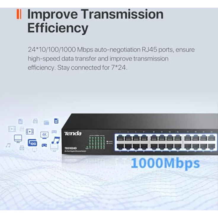 Tenda IMTEG1024D 24-Port Gigabit ungemanaged 24-Port 10/100/1000 Mbps Ethernet Switch – Bild 4