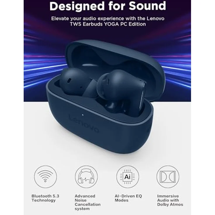 Lenovo Yoga True Wireless Stereo Earbuds, ANC Kopfhörer mit 36 h Akkulaufzeit, Kabellos, Blau – Bild 5