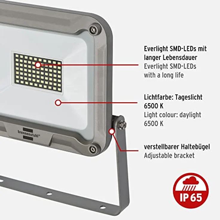Brennenstuhl LED Strahler JARO 5050 (50W, 4400lm, 6500K, IP65, LED-Außenstrahler zur Wandmontage aus Aluminium) - Preisvergleich – Bild 2
