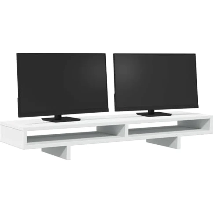 vidaXL Monitorständer, weiß, 100 x 27 x 15 cm, Kiefernmassivholz, doppelte Monitorhalterung, verstellbare Monitorhalterung, Computer-Monitorhalterung – Bild 3