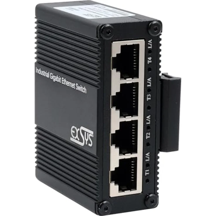 Exsys EX-62021, 5-Port Industrial Ethernet Micro Switch mit 1 Gbit/s und USB-C Stromversorgung, Schwarz – Bild 2