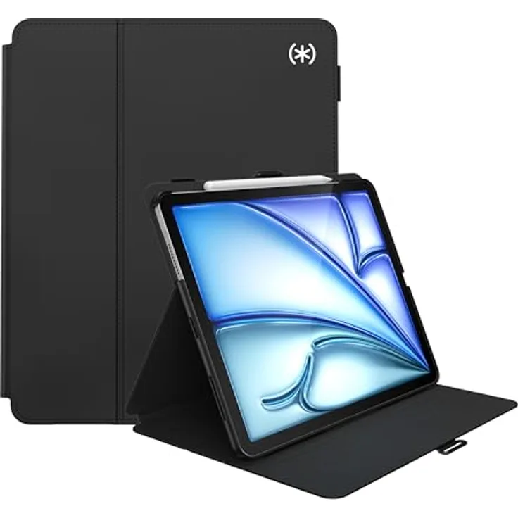 Speck Schutzhülle für iPad Air 13 (2024), passend für iPad Pro 12,9 Zoll (2022/2021, 6. / 5. Generation) mit Stifthalter, Fall- und Kameraschutz, schlanker Multi-Range-Ständer, Balance Folio - Schwarz