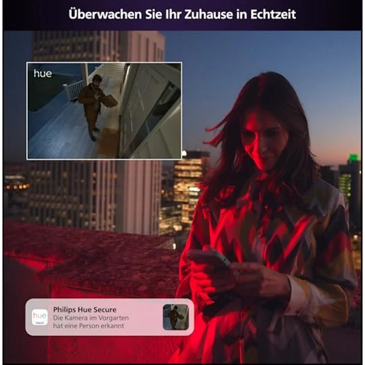 Philips Hue Secure Starter Kit, Hue Secure kabelgebundene Kamera, Hue Kontaktsensoren, Hue E27 White & Color Amb. Lampen, Hue Bridge, einfach zu installieren, Zwei-Wege-Gespräch, per Hue App steuerbar – Bild 5