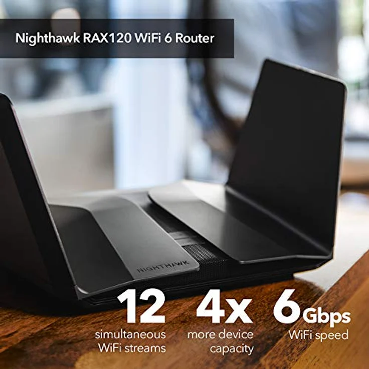 Netgear Nighthawk RAX120 WiFi 6 WLAN Router AX6000 (12-Stream AX12 mit bis zu 6 GBit-s, Abdeckung für große Häuser und Wohnungen bis 200 m², WPA3-Verschlüsselung, für iPhone 11 und S20) – Bild 2