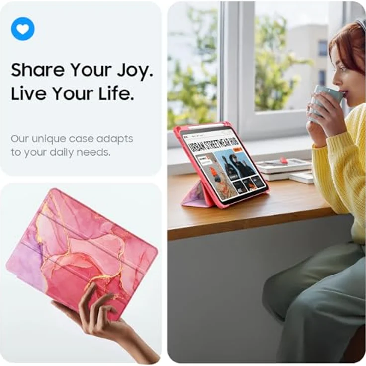 Fintie Hybrid Hülle für iPad (A16) 11 Zoll 2025, iPad 10 Generation 10.9 Zoll 2022, stoßfeste Schutzhülle mit transparentem Rückenteil und Stifthalter, Marmor Pink – Bild 5