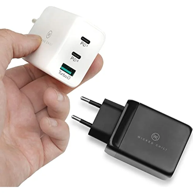 Wicked Chili 65W USB-C GaN Ladegerät, 3-Port Netzteil mit Dual USB-C und USB-A Anschluss, kompatibel mit Microsoft Surface Laptop, Surface Book, Surface Go und Surface Pro, schwarz/weiß – Bild 5
