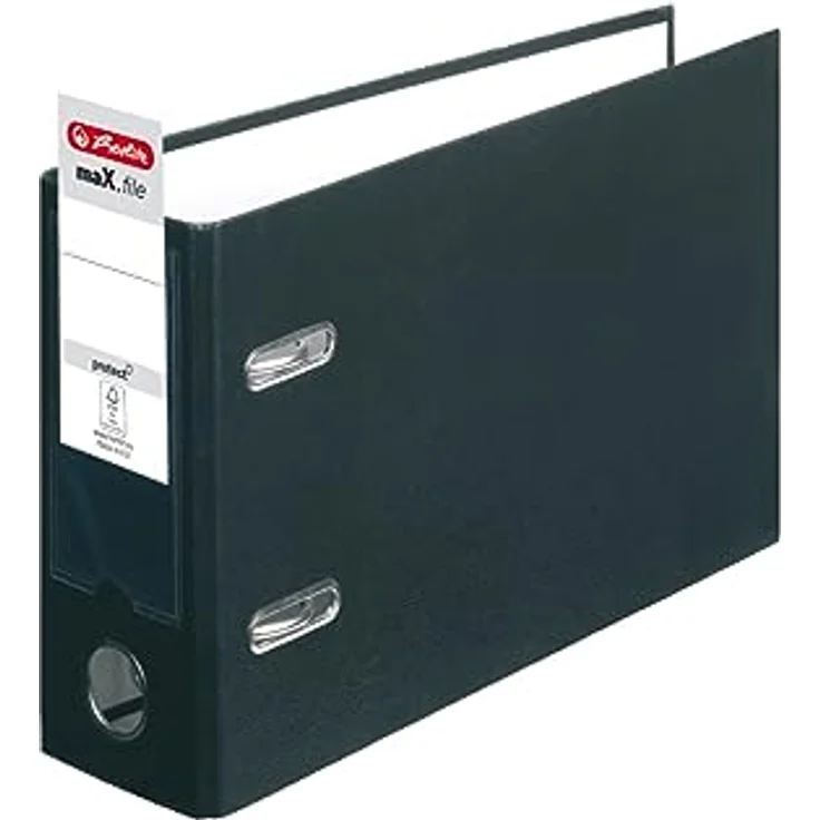 Herlitz Aktenordner maX.file, DIN A5 Querformat, 8,0 cm Rückenbreite, mit Griffloch, Blattniederhalter, auswechselbares Rückenschild - Polypropylen, blau – Bild 2