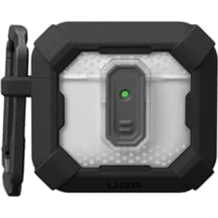 URBAN ARMOR GEAR Plasma Case für die Apple AirPods 4 Hülle [2024] (Magnetisch, Wireless-Charging kompatibel / Status LED sichtbar, Abnehmbarer Karabinerhaken) schwarz / transparent – Bild 5