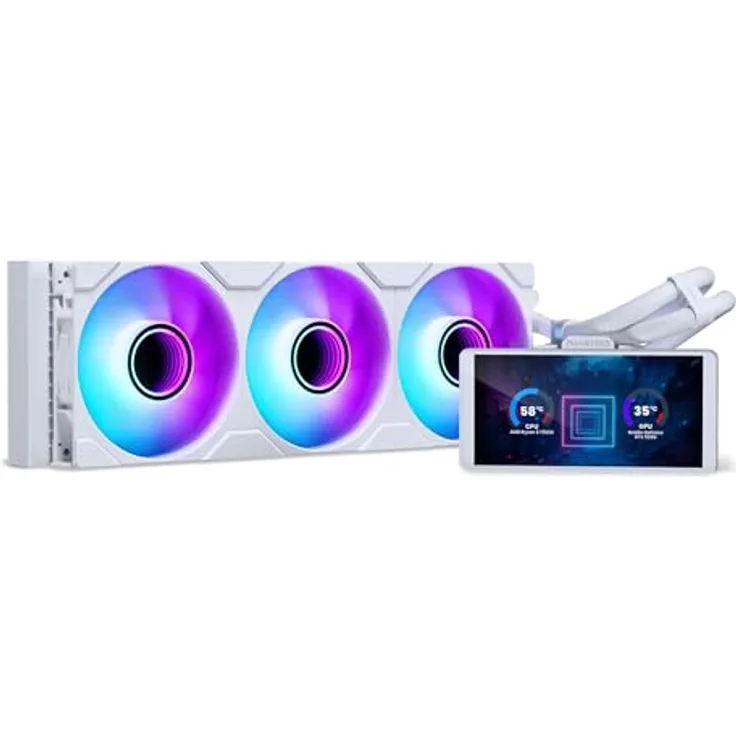 Phanteks Glacier One 360M25-LCD AIO Flüssig CPU-Kühler, 6" IPS LCD HD Bildschirm, 120mm M25 Gen2 D-RGB-Lüfter, Kupfer-Kaltplatte, kompatibel mit Intel und AMD, Weiß