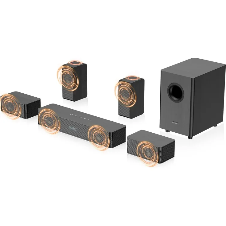 Hiwill-Audio N512, Soundbar für TV mit 400W, 5.1.2 Dolby Atmos, Schwarz, 5,25-Zoll-Downfire-Subwoofer und kabellose Rücklautsprecher