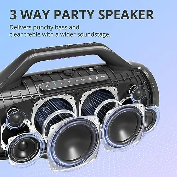Tronsmart Bang MAX Bluetooth Lautsprecher, 130W Musikbox mit Licht, Leistungsstarker Stereosound, 24h Akku, Bluetooth 5.3, IPX7 Wasserschutz, mit AUX, TF, App, Gitarrenloch, für Draußen, Party – Bild 3