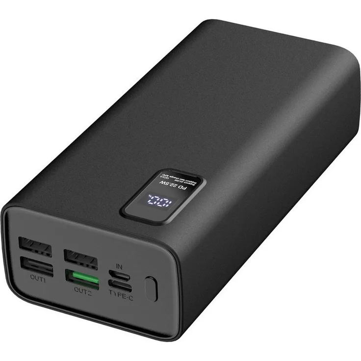Platinet 30000 mAh Power Bank, Schnellladung mit USB Type C, 5 Ausgänge, Schwarz