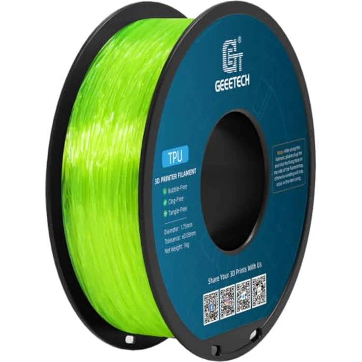 GEEETECH TPU Filament 95A, Transparent grün, 1kg Spule für 3D-Drucker, hohe Flexibilität und hervorragende Schichthaftung – Bild 1