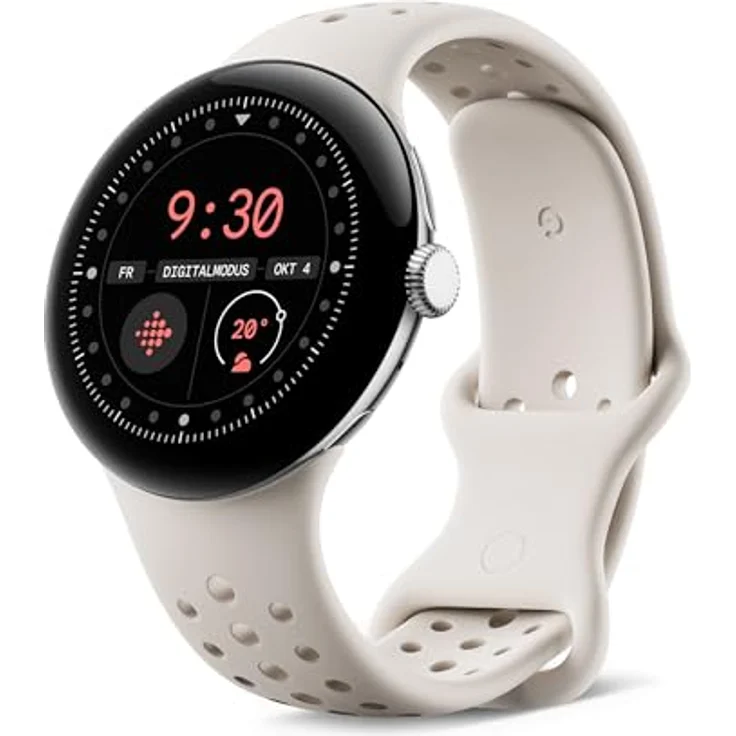 Google Pixel Watch 3 (45 mm) – Polished Silver Gehäuse, Porcelain Armband, WLAN – Bild 1
