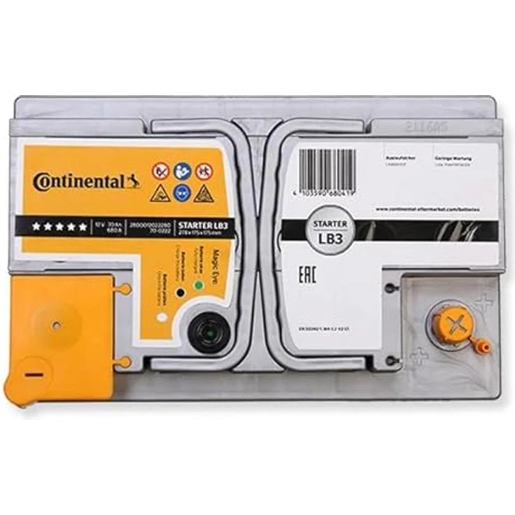 Continental Starterbatterie 12V 70Ah 680A/EN LB3, Blei-Kalzium-Batterie mit B13 Bodenleistenausführung – Bild 2
