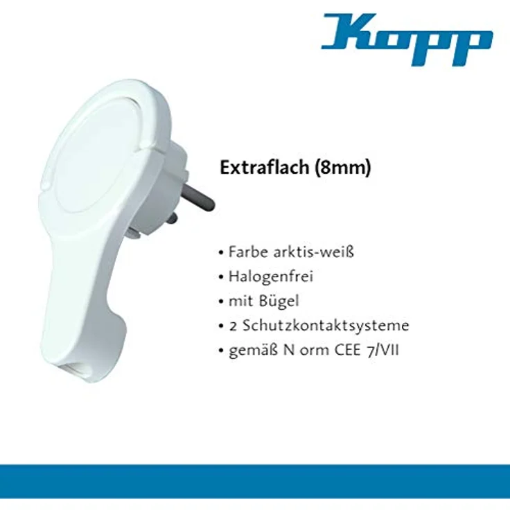 Kopp Schutzkontakt-Winkelstecker 250 V (16 A) mit Klappgriff & Kabel-Knickschutz I Schutzkontakt-Stecker für Strom-Kabel bis 3X 1,5 mm² I Flach-Stecker IP20 für Innenbereich I Arktis-Weiß – 172002037 – Bild 3