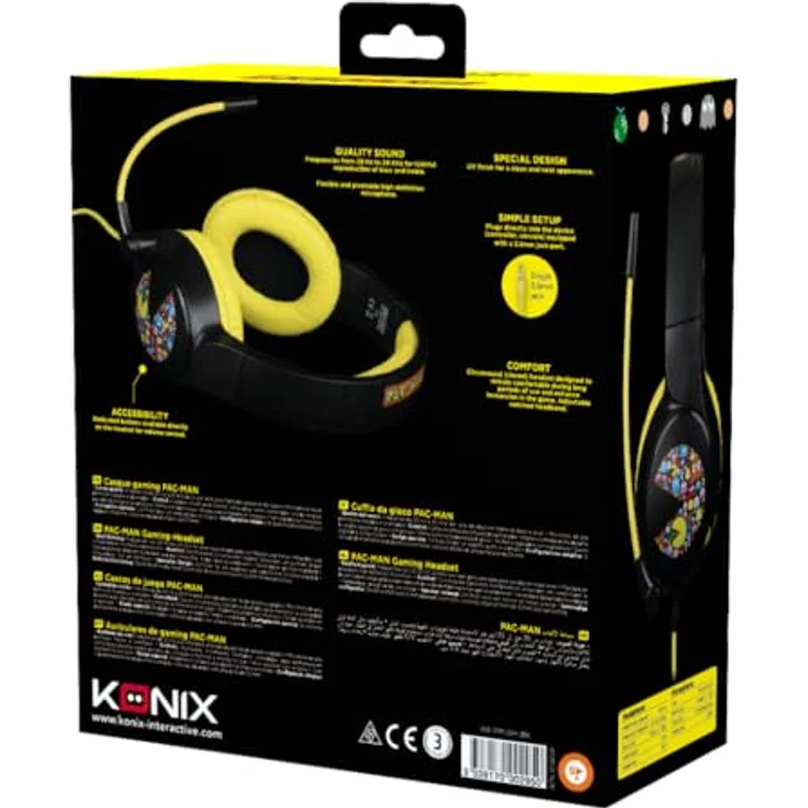 Konix Pac-Man Gaming Headset, kabelgebundenes Headset mit präzisem Audiosystem und integriertem Mikrofon, mehrfarbig – Bild 10