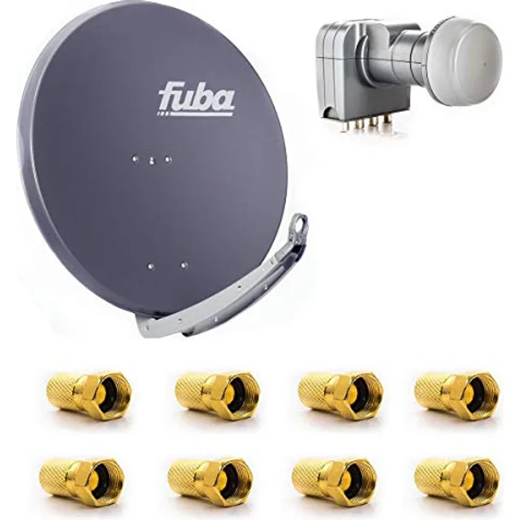 Fuba DAA 850 A, Satellitenantenne 85cm Aluminium Anthrazit mit Quad LNB für 4 Teilnehmer, HDTV, 4K und 3D-kompatibel