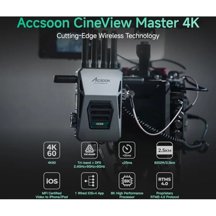 Accsoon CineView Master 4K Receiver, Drahtloser RX-Videoempfänger mit HDMI, SDI, 25 ms Latenz, Reichweite bis 2,5 km – Bild 2