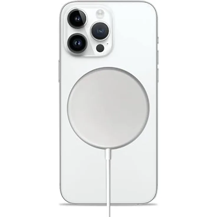 Crong MagSpot Wireless Charger 15W MagSafe Aluminium Kabelloses Ladegerät, Silberweiß