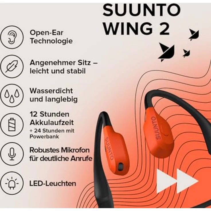Suunto Wing 2, Bone Conduction Kopfhörer mit 12 h Akkulaufzeit, kabellos, IP67, rot – Bild 2