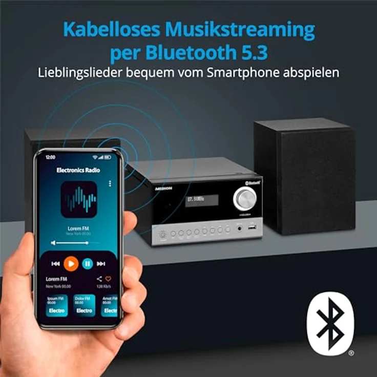 MEDION E64088 Micro Audio System Kompaktanlage (DAB+, CD-Player, Bluetooth, USB Anschluss, LCD-Display) in Schwarz – Bild 3