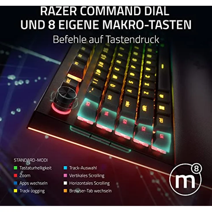 Razer BlackWidow V4 Pro - Mechanische Gaming-Tastatur Chroma RGB (grüne mechanische Switches, Befehlsrad und 8 Makro-Tasten, Multifunktionsrolle) DE Layout | Schwarz – Bild 4