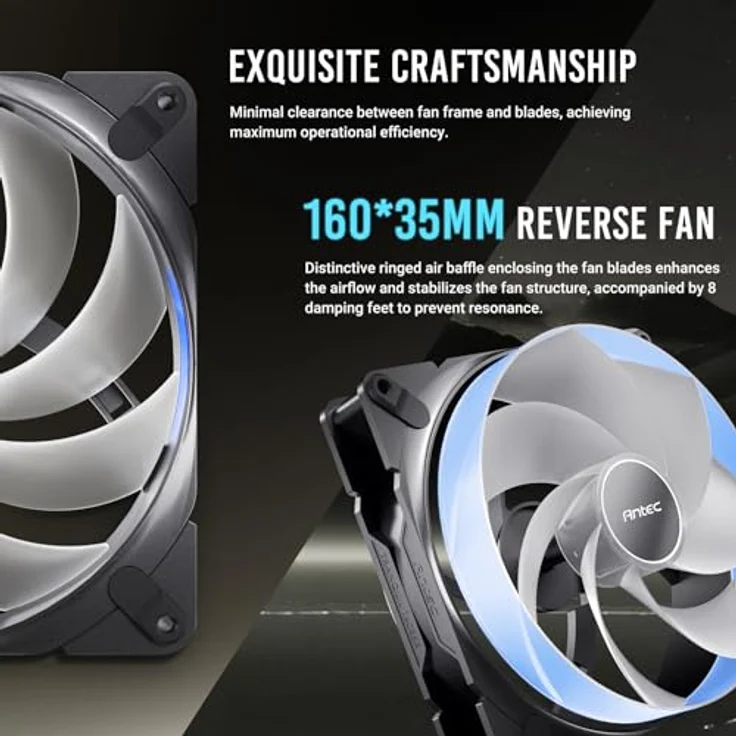 Antec C8 ARGB PC-Gehäuse mit 2 x TQR 160 mm und 1 x TQ 140 mm ARGB PWM Lüfter, Doppelkammer-Layout, Typ-C, 360 mm Heizkörperunterstützung, Nahtlose TG-Front- und Seitenwände, RTX 40 – Bild 5
