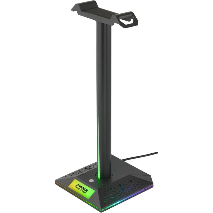 SpeaKa Professional SP-HPS-310 Kopfhörerständer für On-Ear und Over-Ear Kopfhörer, schwarz, mit 3,5 mm AUX-Buchse und 2 USB-Anschlüssen