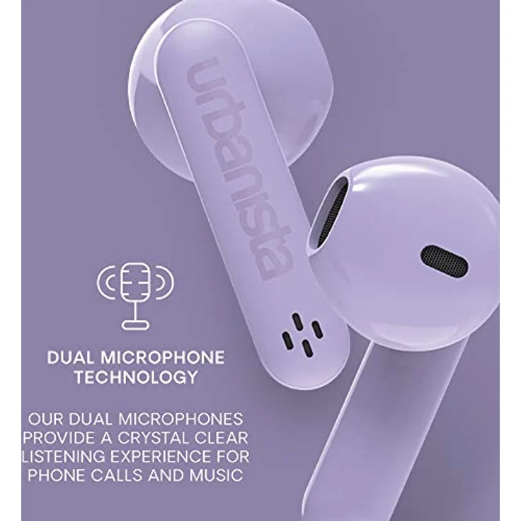 Urbanista True Wireless In Ear Kopfhörer Bluetooth 5.3, IPX4 Earbuds kabellos mit Zwei Mikrofonen, 20 Stunden Spielzeit, Touch-Bedienung, TWS USB C Ladecase, Austin, Lila – Bild 2