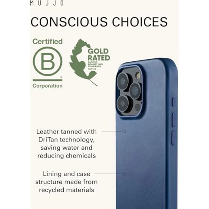 Mujjo Leather Case iPhone 16 Pro Blau - Außergewöhnlicher Schutz, reaktionsschnelles Design, MagSafe-Leistung – Bild 4