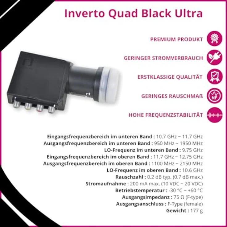 Inverto IDLT-QDL412-ULTRA-OPN Quad-LNB Teilnehmer-Anzahl: 4 Feedaufnahme: 40 mm Schwarz – Bild 3