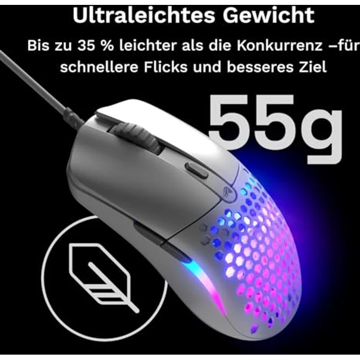 Glorious Model O Eternal, ultraleichte RGB-Gaming-Maus mit optischem Sensor 12 K DPI, 6 programmierbaren Tasten, symmetrischem Design, nur 55 g – Schwarz – Bild 2