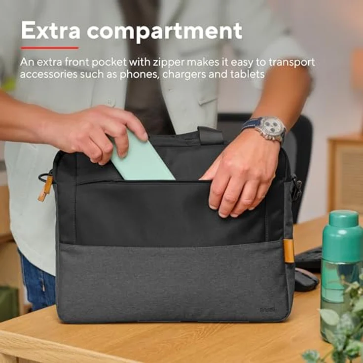 Trust Lisboa Laptoptasche 16 Zoll, Umhängetasche Herren Damen mit Trolley-Gurt, Tasche aus Recycelten PET-Flaschen, Arbeitstasche für Reisen Business MacBook Notebook HP Dell Asus Lenovo - Schwarz – Bild 5