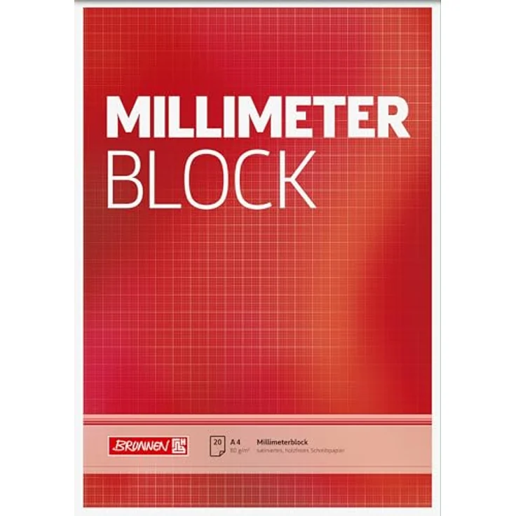 BRUNNEN Collegeblock A4, Millimeterblock mit einseitigem mm-Schema in rotbraunem Netzdruck, 20 Blatt à 80 g/m² – Bild 2