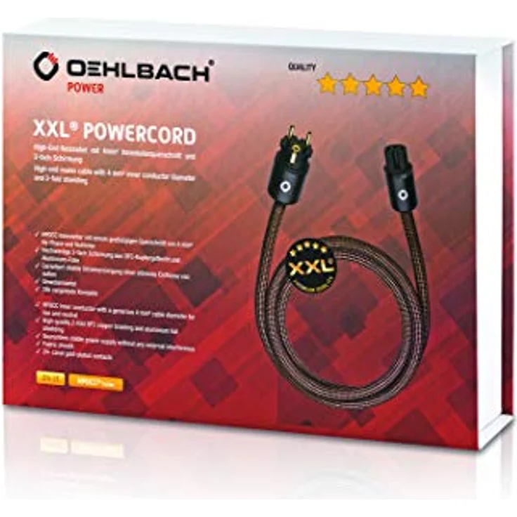 Oehlbach XXL Powercord - High End Stromkabel - HPOCC Netzkabel mit 4mm² Innenleiterquerschnitt & 2-Fach Schirmung, VDE geprüft - Steckertyp C15 (Schuko) auf E7-7-5m, sepiabraun – Bild 4